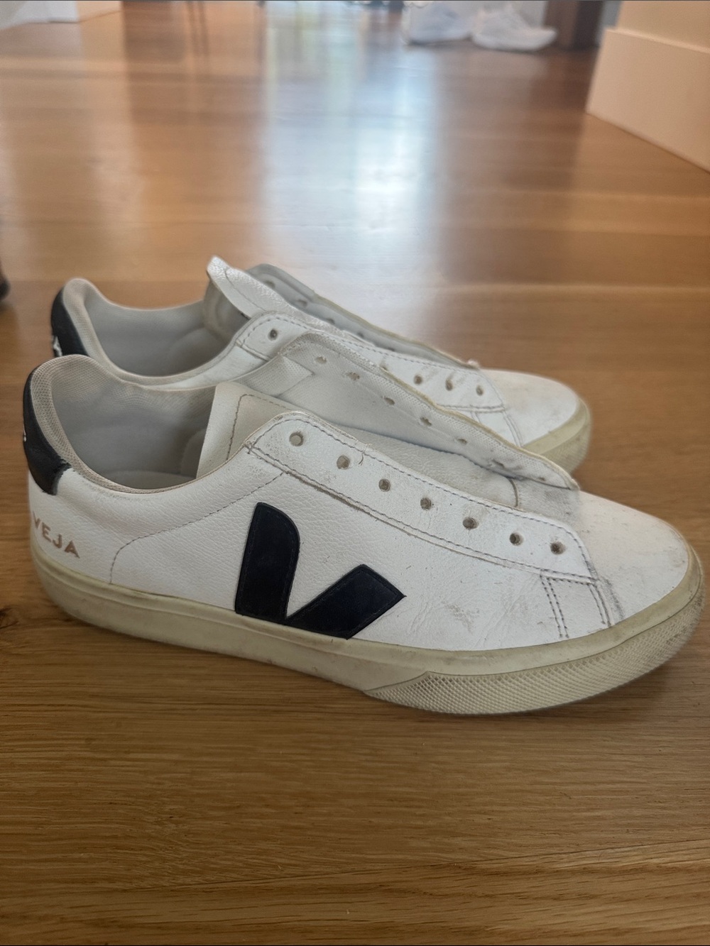 Veja White Leather Sneakers with Black V Emblem